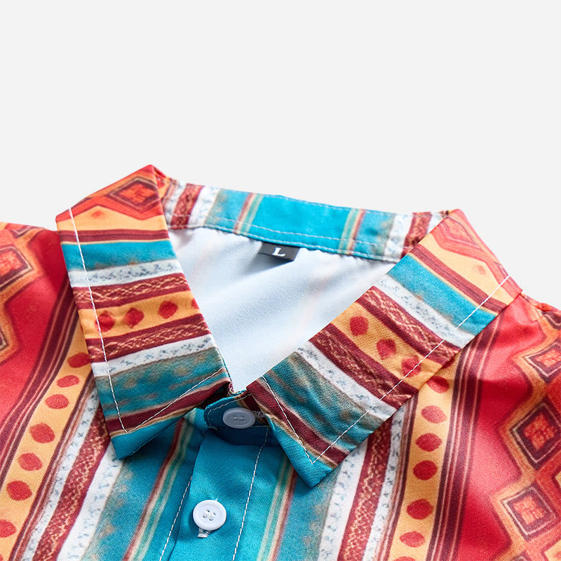 Men's Retro Western Geometric Stripe Short Sleeve Casual Shirt - image 6