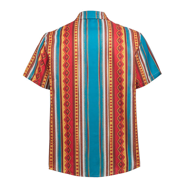 Men's Retro Western Geometric Stripe Short Sleeve Casual Shirt - image 9