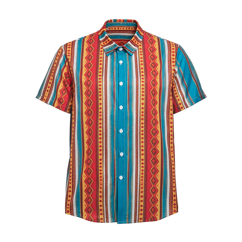 Men's Retro Western Geometric Stripe Short Sleeve Casual Shirt - image 8