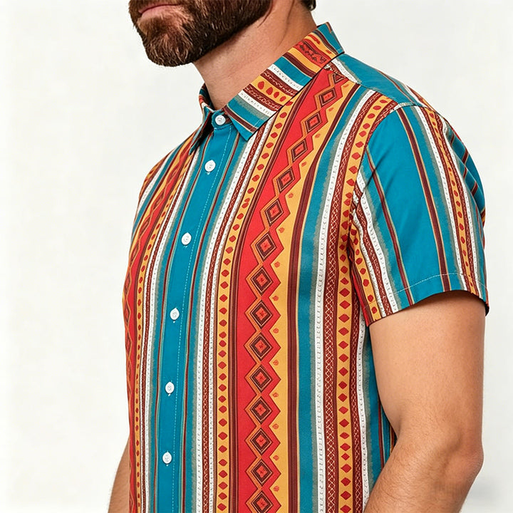 Men's Retro Western Geometric Stripe Short Sleeve Casual Shirt - image 3