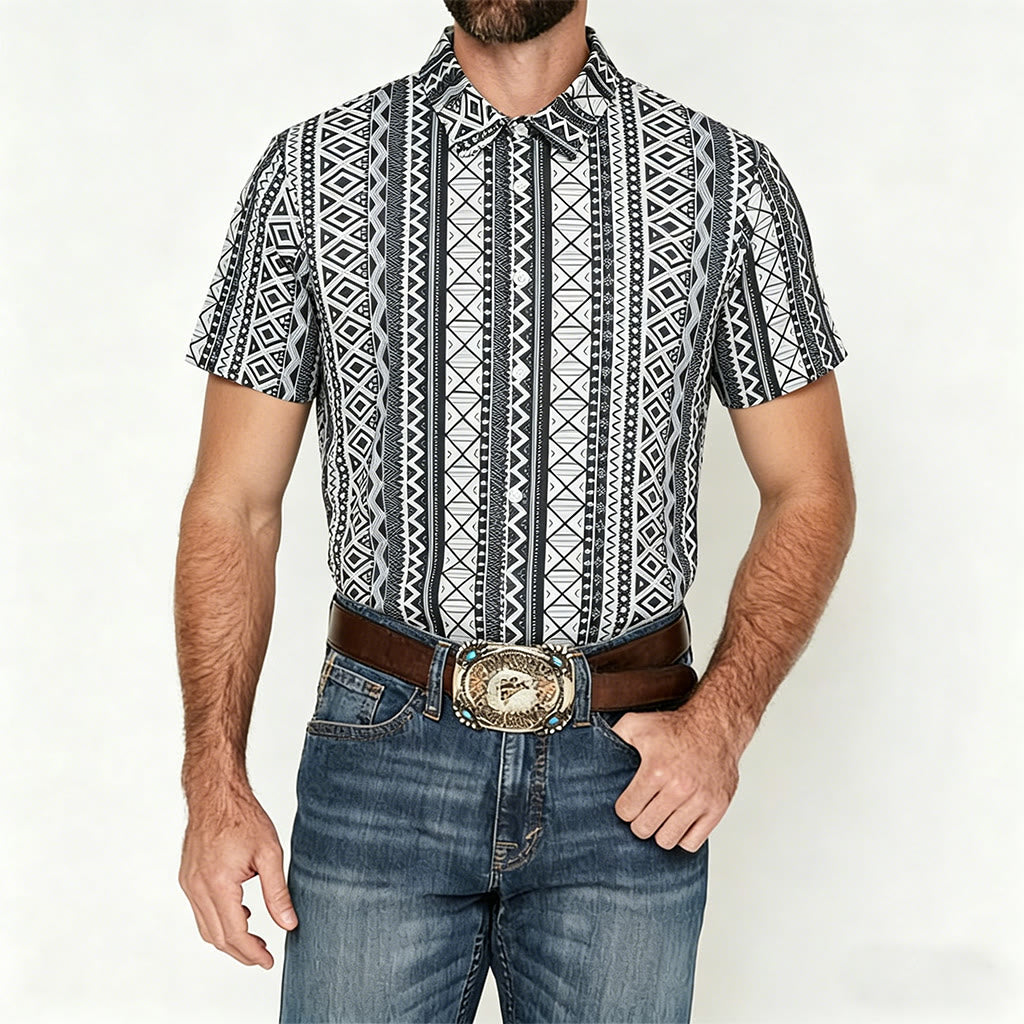 Men's Summer Casual Graphic Print Short Sleeve Button Down Shirt - image 1
