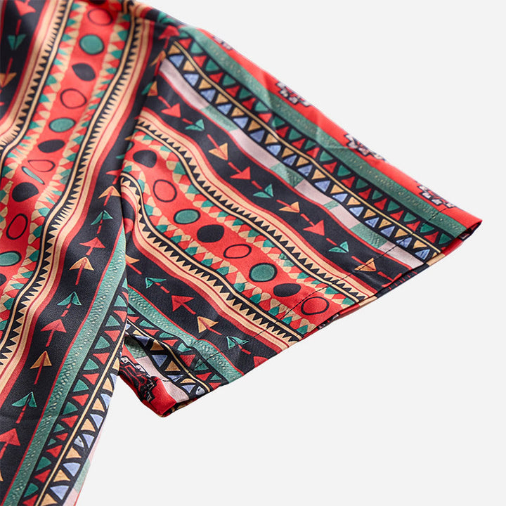 Men's Fashion Western Tribal Stripe Print Short Sleeve Casual Shirt - image 5