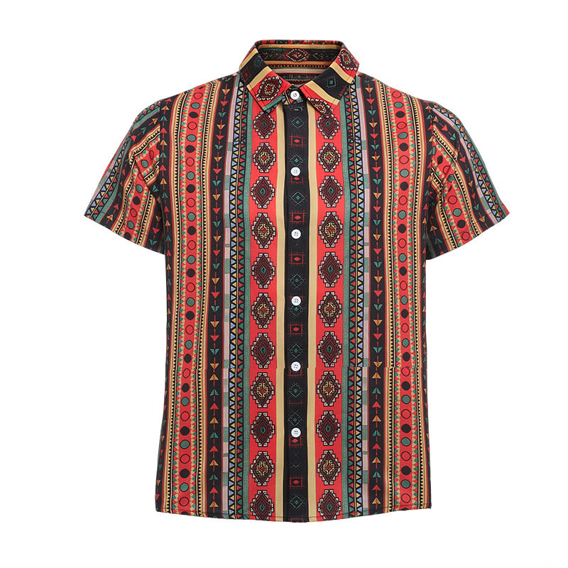 Men's Fashion Western Tribal Stripe Print Short Sleeve Casual Shirt - image 8