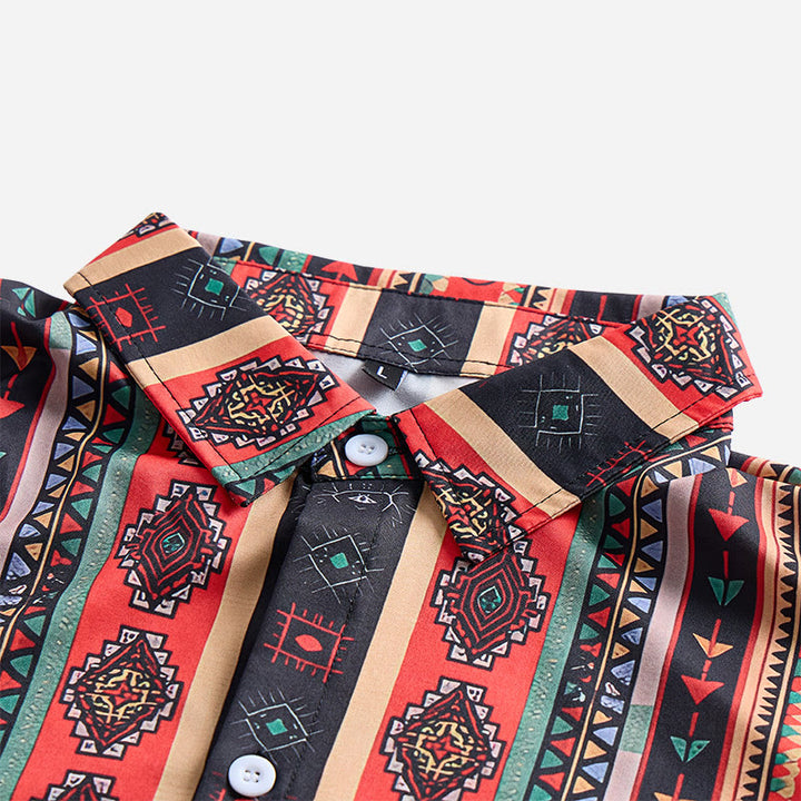 Men's Fashion Western Tribal Stripe Print Short Sleeve Casual Shirt - image 7