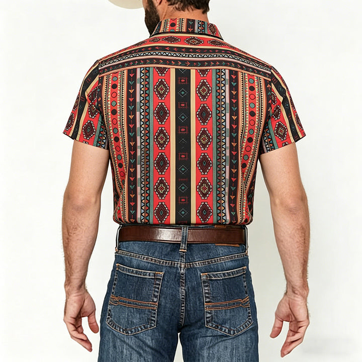 Men's Fashion Western Tribal Stripe Print Short Sleeve Casual Shirt - image 2