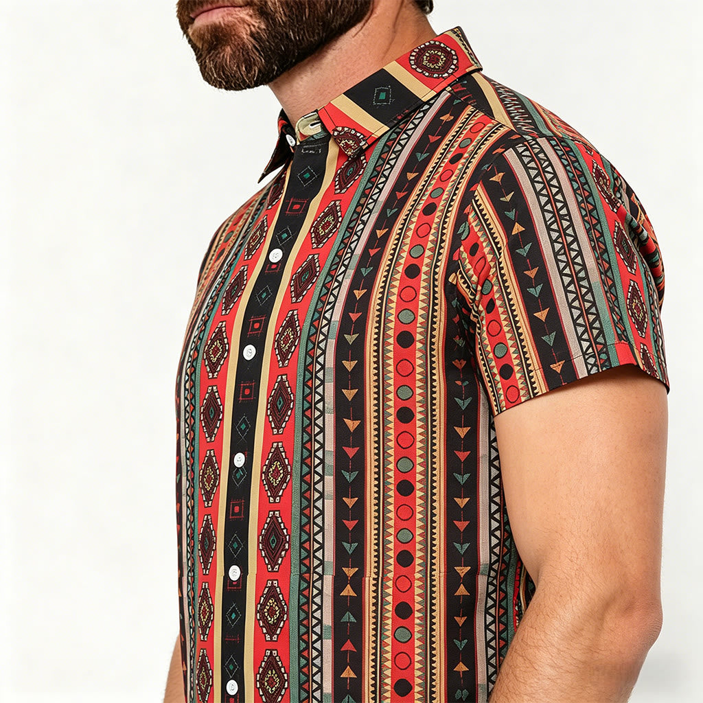 Men's Fashion Western Tribal Stripe Print Short Sleeve Casual Shirt - image 3