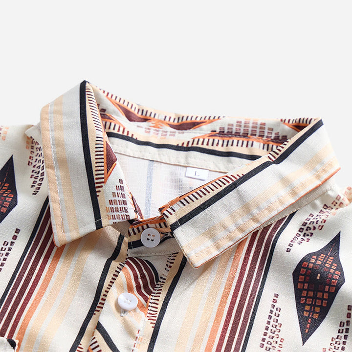 Men's Summer Western Geometric Stripe Long Sleeve Button Down Shirt - image 8
