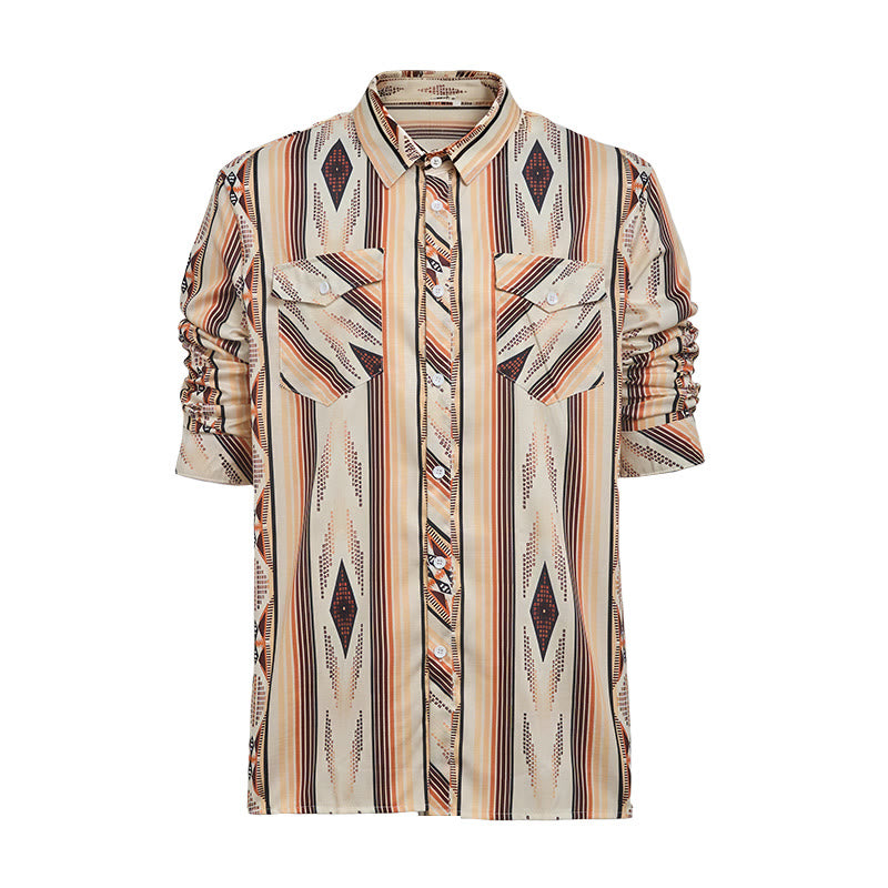 Men's Summer Western Geometric Stripe Long Sleeve Button Down Shirt - image 9