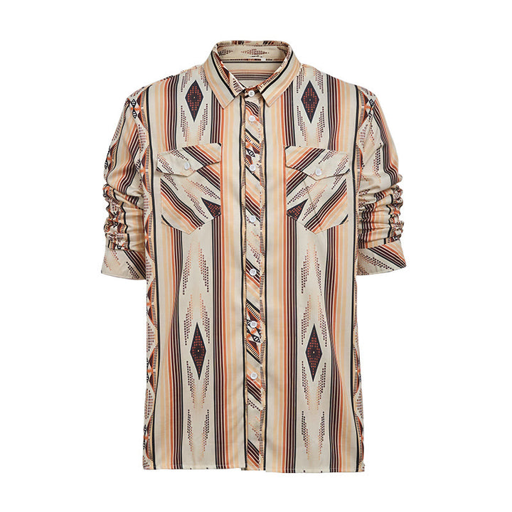 Men's Summer Western Geometric Stripe Long Sleeve Button Down Shirt - image 9