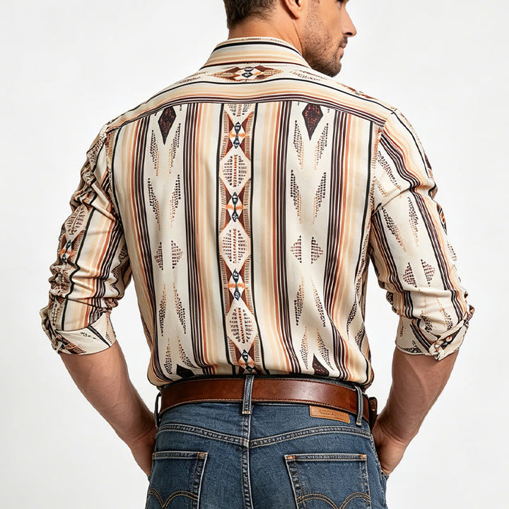 Men's Summer Western Geometric Stripe Long Sleeve Button Down Shirt - image 2