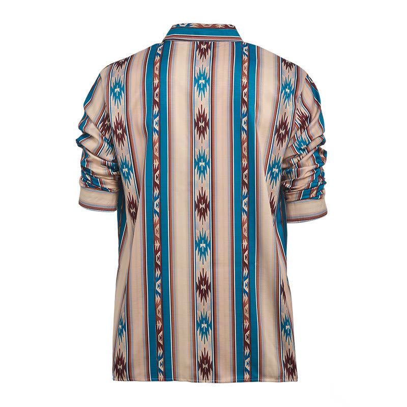 Men's Vintage Western Stripe Print Long Sleeve Casual Shirt - image 10