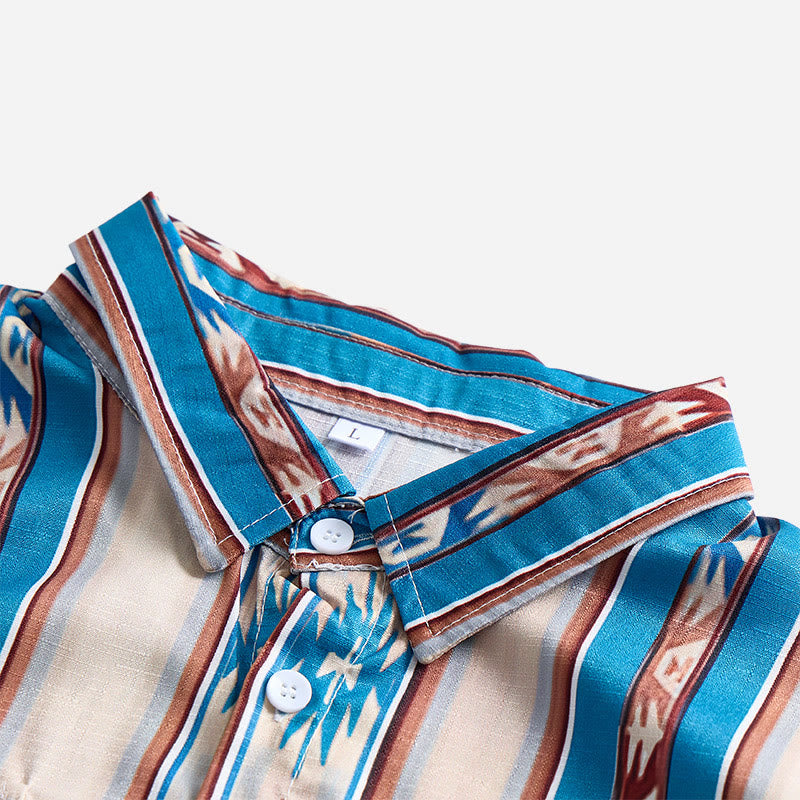 Men's Vintage Western Stripe Print Long Sleeve Casual Shirt - image 8