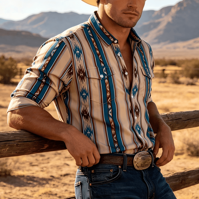 Men's Vintage Western Stripe Print Long Sleeve Casual Shirt - image 0