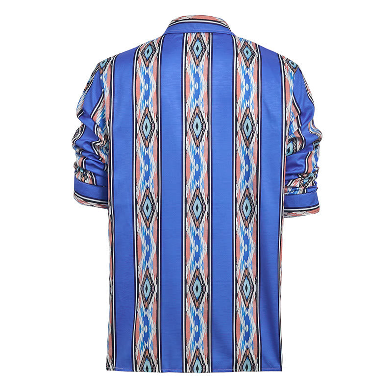 Men's Fashion Western Ethnic Blue Stripe Long Sleeve Button Down Shirt - image 10