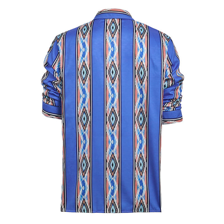 Men's Fashion Western Ethnic Blue Stripe Long Sleeve Button Down Shirt - image 10