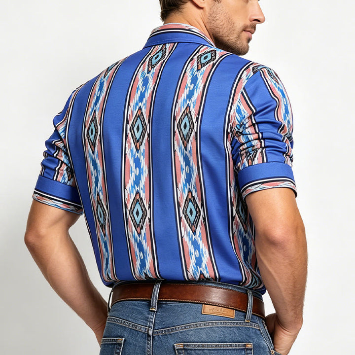 Men's Fashion Western Ethnic Blue Stripe Long Sleeve Button Down Shirt - image 2