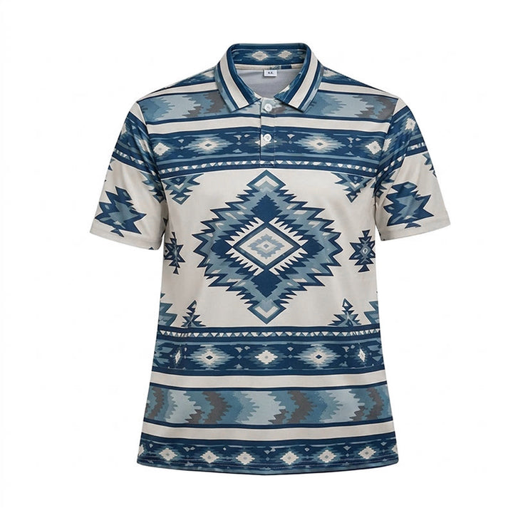 Men's Geometric Print Short Sleeve Casual Polo Shirt - image 36