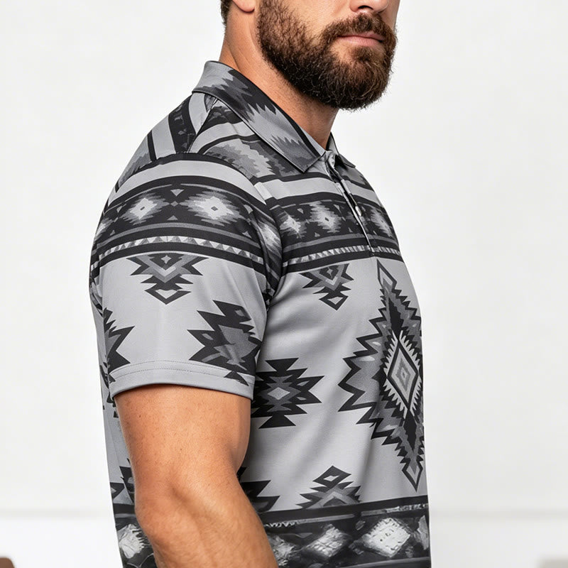 Men's Geometric Print Short Sleeve Casual Polo Shirt - image 23