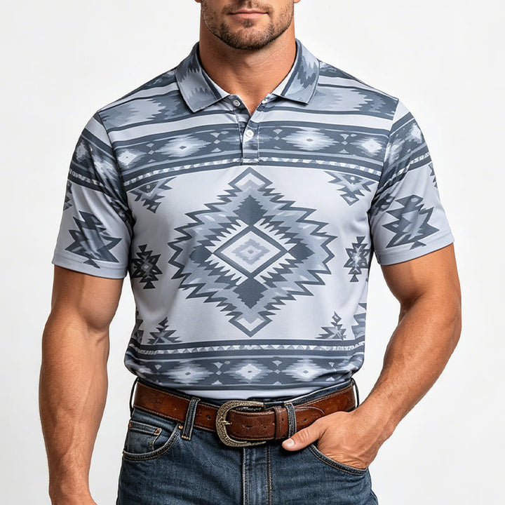 Men's Geometric Print Short Sleeve Casual Polo Shirt - image 12