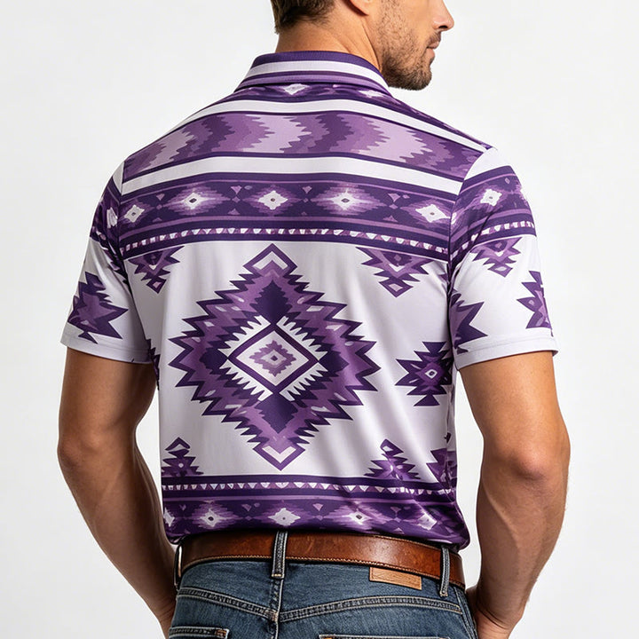 Men's Geometric Print Short Sleeve Casual Polo Shirt - image 19