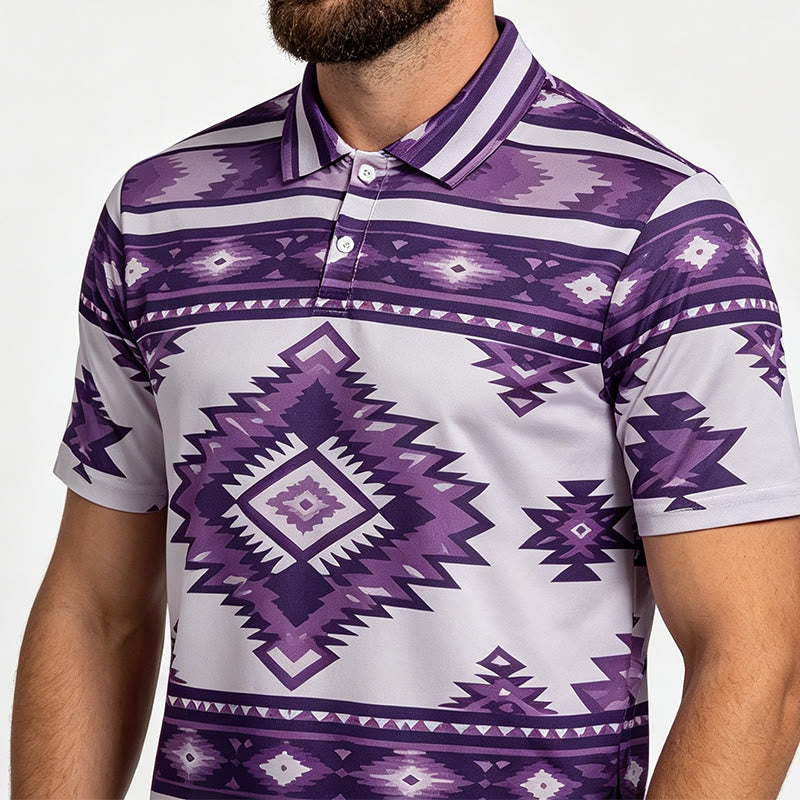 Men's Geometric Print Short Sleeve Casual Polo Shirt - image 20