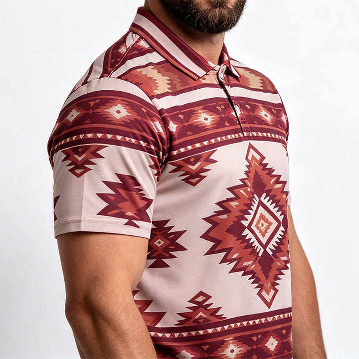 Men's Geometric Print Short Sleeve Casual Polo Shirt - image 3