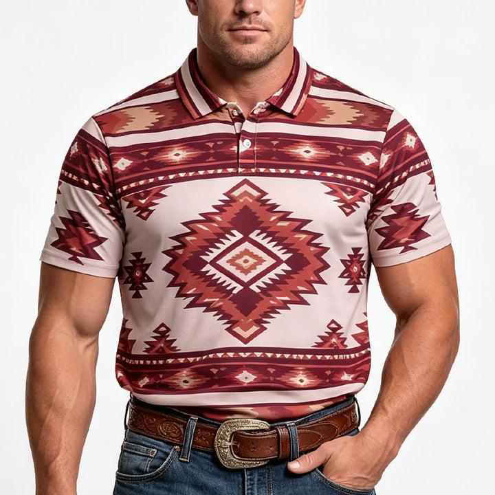 Men's Geometric Print Short Sleeve Casual Polo Shirt - image 1