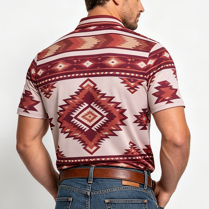 Men's Geometric Print Short Sleeve Casual Polo Shirt - image 2