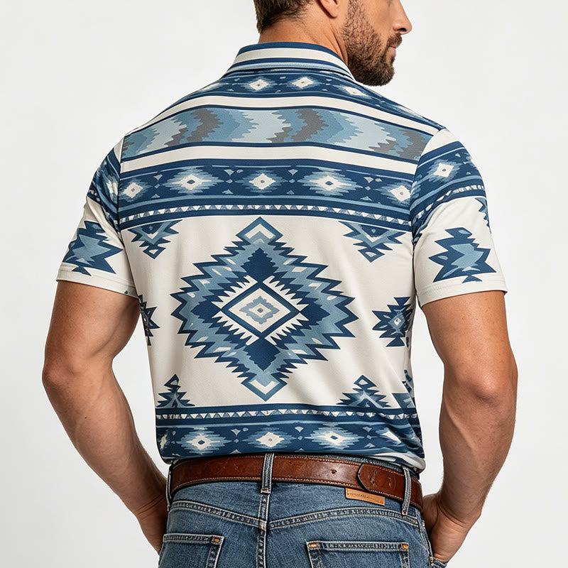 Men's Geometric Print Short Sleeve Casual Polo Shirt - image 16