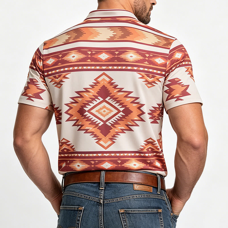 Men's Geometric Print Short Sleeve Casual Polo Shirt - image 11