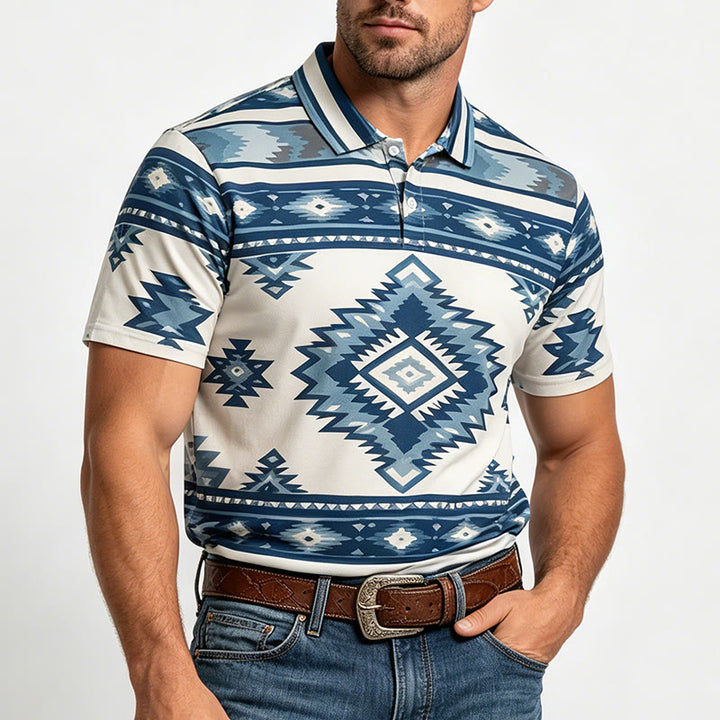 Men's Geometric Print Short Sleeve Casual Polo Shirt - image 15