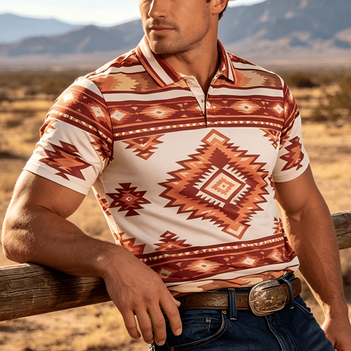 Men's Geometric Print Short Sleeve Casual Polo Shirt - Yellow - 5XL - image 4