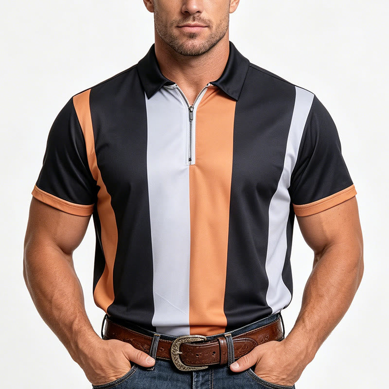 Men's Vintage Vertical Stripe Knit Short Sleeve Polo Shirt - image 1