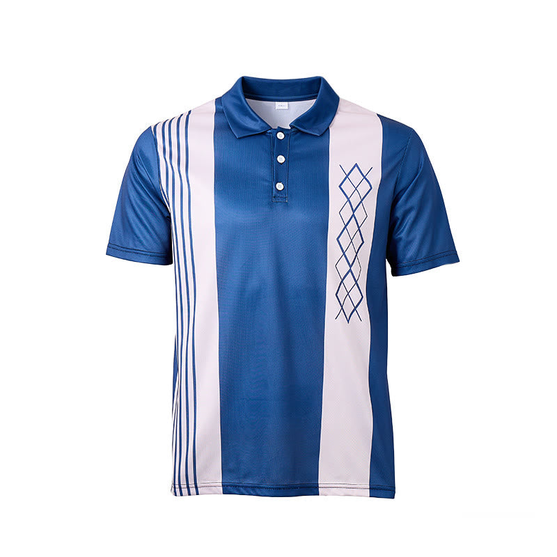 Men's Vintage Striped Argyle Pattern Casual Polo Shirt - image 9