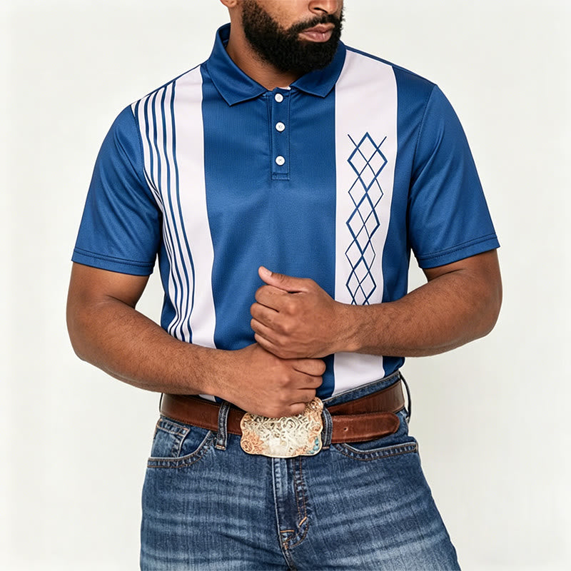 Men's Vintage Striped Argyle Pattern Casual Polo Shirt - image 1
