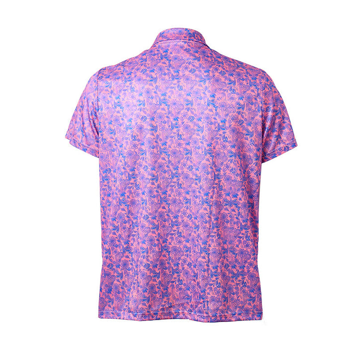 Men's Pink Blue Floral Print Short Sleeve Polo Shirt - image 10