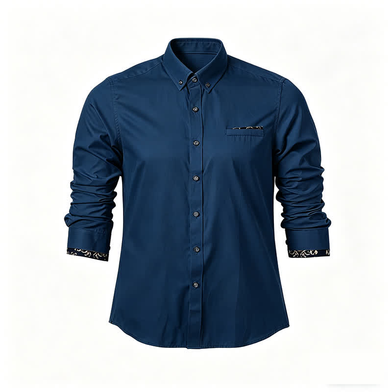Men's Gold Baroque Accent Formal Business Dress Shirt - Teal - 5XL - image 5