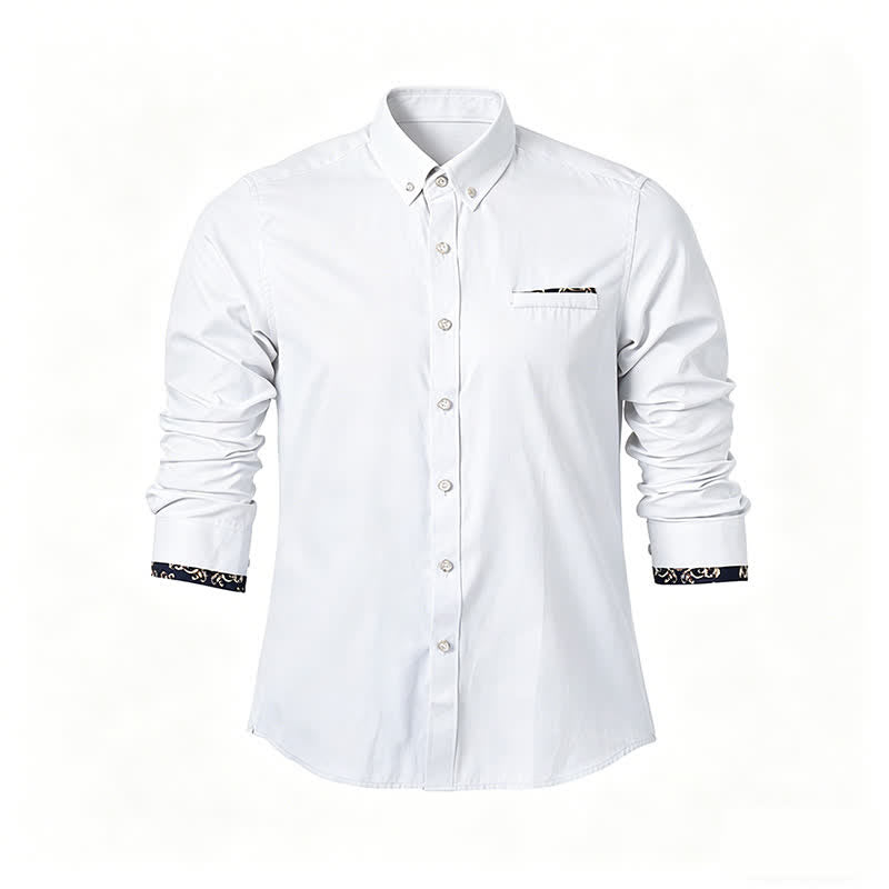 Men's Gold Baroque Accent Formal Business Dress Shirt - White - 5XL - image 4