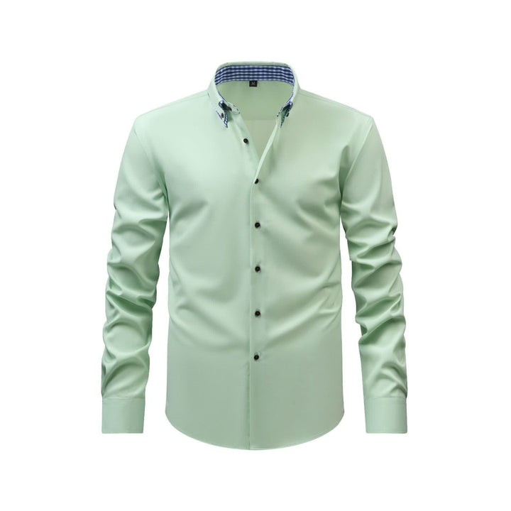 Refined Men's Gingham Contrast Double-Collar Dress Shirt - Light Green - 3XL - image 5