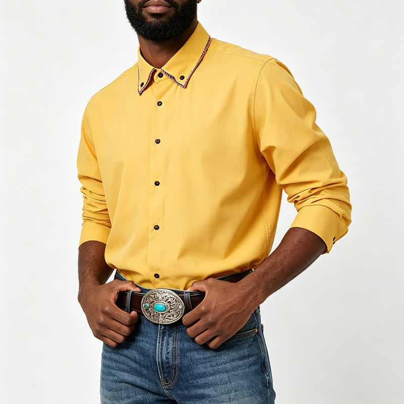 Refined Men's Gingham Contrast Double-Collar Dress Shirt - image 1