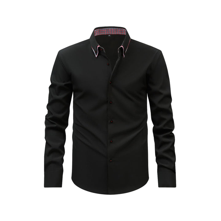 Refined Men's Gingham Contrast Double-Collar Dress Shirt - Black - 3XL - image 4