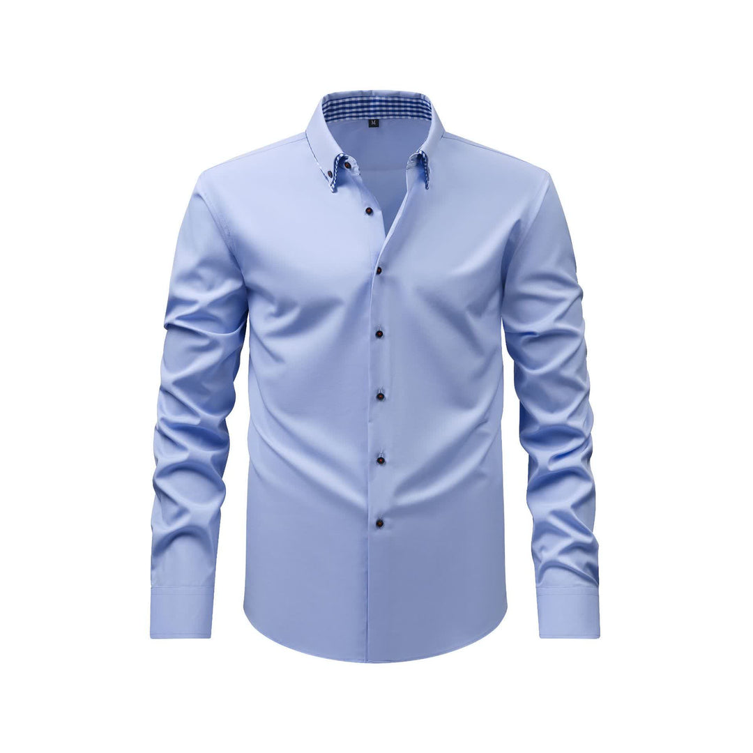 Refined Men's Gingham Contrast Double-Collar Dress Shirt - Light Blue - 3XL - image 3