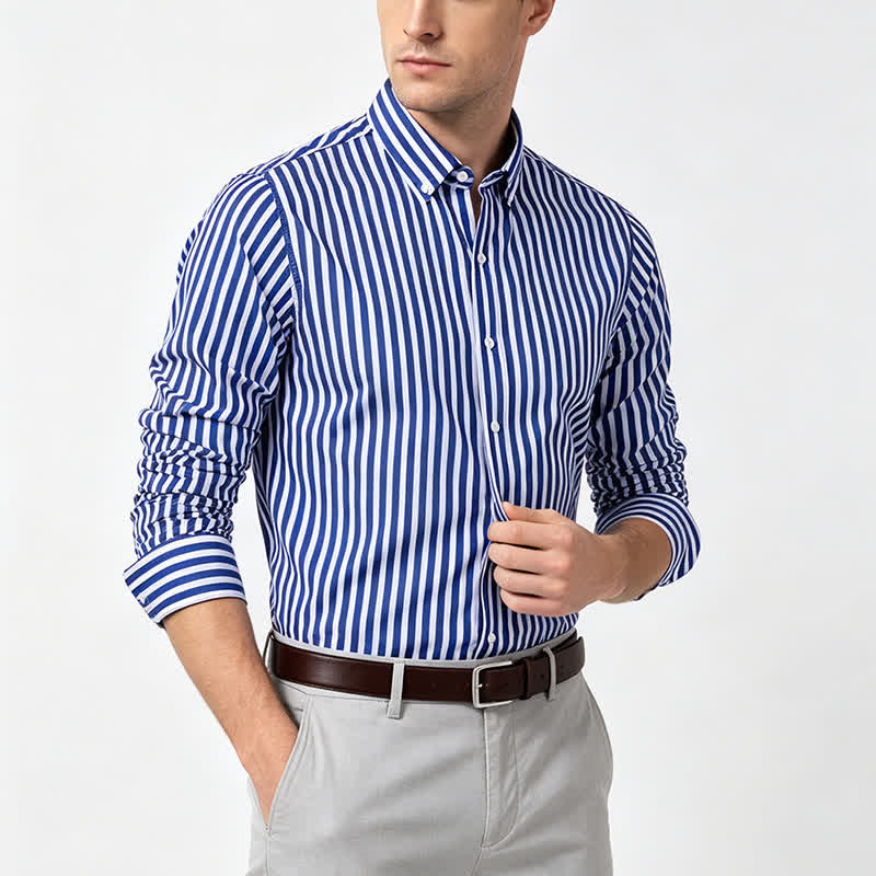 Men's Classic Vertical Stripe Pattern Formal Dress Shirt - image 3