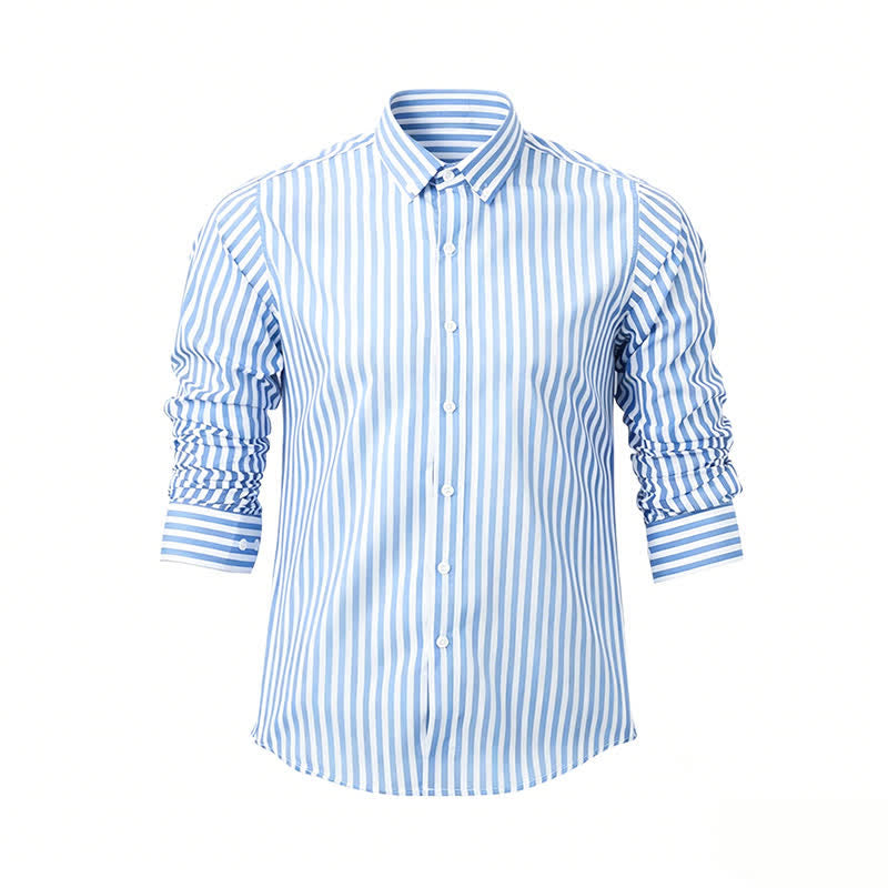 Men's Classic Vertical Stripe Pattern Formal Dress Shirt - Light Blue - 5XL - image 4