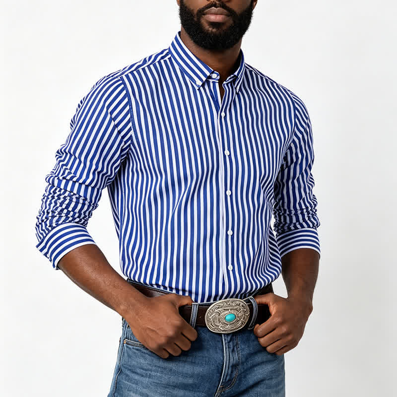 Men's Classic Vertical Stripe Pattern Formal Dress Shirt - image 1