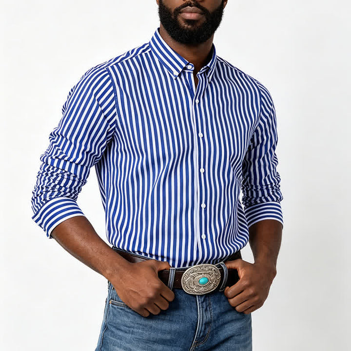 Men's Classic Vertical Stripe Pattern Formal Dress Shirt - image 1