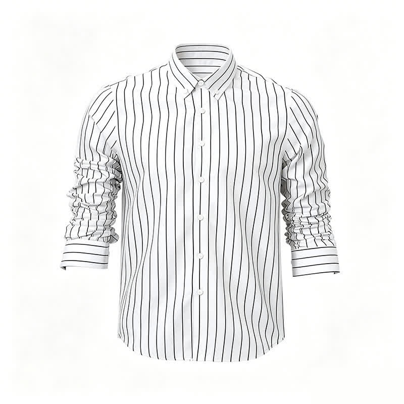 Men's Timeless Vertical Stripe Pattern Formal Dress Shirt - White - 5XL - image 3