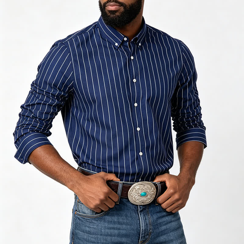 Men's Timeless Vertical Stripe Pattern Formal Dress Shirt - image 1
