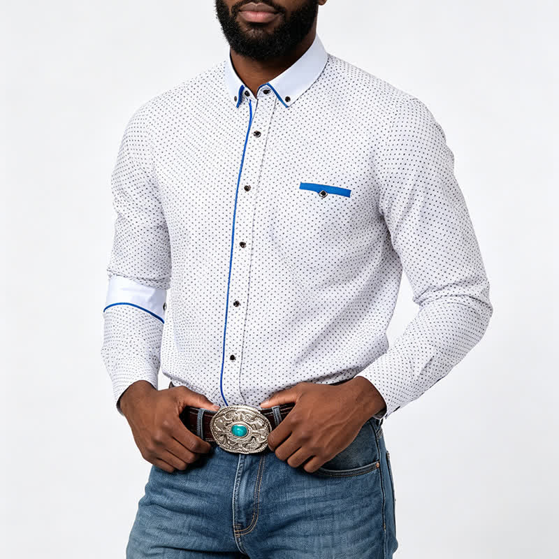 Men's Formal Polka Dot Contrast Trim Dress Shirt - White - 5XL - image 1
