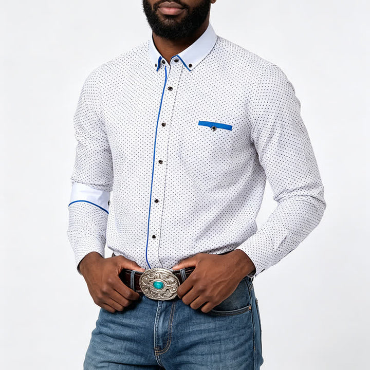 Men's Formal Polka Dot Contrast Trim Dress Shirt - White - 5XL - image 1